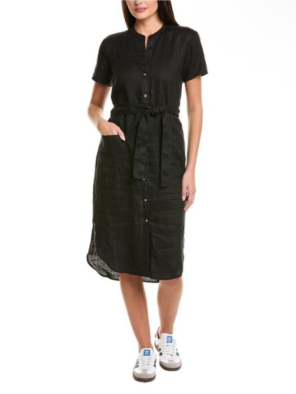 James Perse Elongated Linen Shirtdress Button Front Short Sleeve